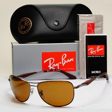 Ray-Ban Sunglasses Polarized Gunmetal Brown Meta Pilot Wrap RB 3519 029/83 62mm