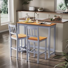 Bar Dining Table and 2 Chairs Set Breakfast Kitchen Bistro Solid Pine Wood Table