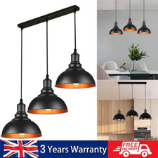 3 Way Pendant Light Kitchen Bar Hanging Ceiling Light Fixture E27 Black Shade UK