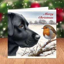Black Labrador Dog Christmas Card, Lab