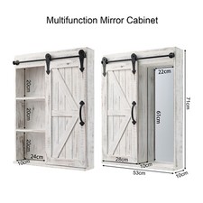 3 Tier Wooden Wall Mounted Cabinet with Sliding Door & Built-In Mirror Storage
