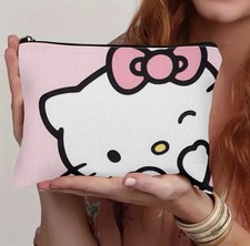 NEW OFFICIAL SANRIO HELLO KITTY MAKE UP BAG ~ LARGE CAPACITY PINK WINKING KITTY