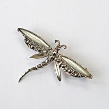 Sterling Silver dragonfly brooch, Mother of Pearl, stamped 925