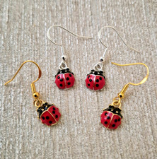 Ladybug earrings in a choice of silver or gold on stamped 925 hooks, summer gift