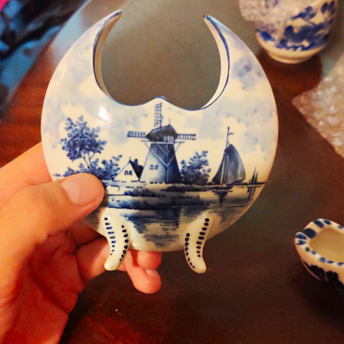 Blue white ceramic windmill - blue, &