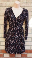 TOPSHOP PETITE BLACK PINK STAR PRINT WRAP LONG SLEEVE PLISSE DRESS 4 XXS