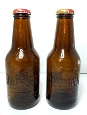 Pair Of Embossed IBC Root Beer Empty 7oz Brown Glass Bottle W/Caps & Story