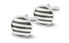 LBB Cufflinks - Silver Round with Herringbone Stripes - Made in U.K.