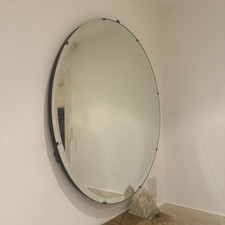 Antique round Mirror, bevelled edge, brass frame, 46cm (18") diameter