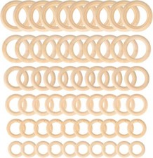 60 Pcs Wooden Rings, Natural