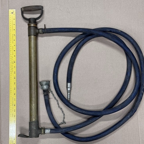 Vtg brass hand pump with - with, hoses