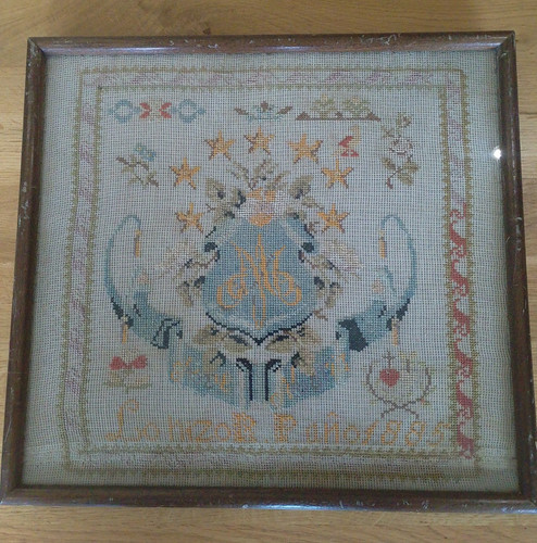 Antique spanish sampler - spanish,
