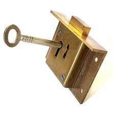 Solid brass drawer till lock & key 2 lever 3 inch hardware furniture restoration