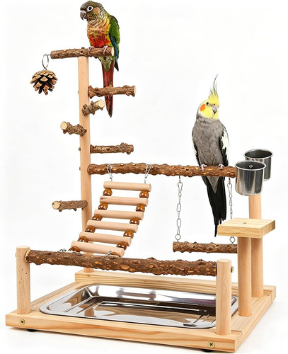 Wooden parrot play stand - wooden,