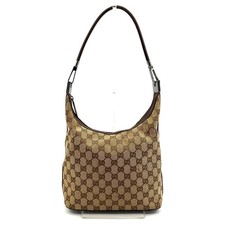 GUCCI GG Canvas Leather Shoulder Bag Brown Hobo One Strap