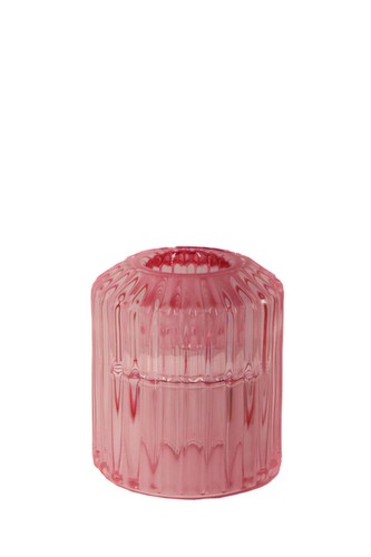 Pink ribbed glass candle - ribbed,