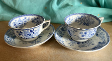 2x Dresden flowers opaque china  Blue And White Coffee Cups & Saucers 5cm tall