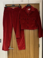 Ladies Vintage Fiorucci Red Velvet Trouser Suit Size XS(fits size 12 tho)See Des