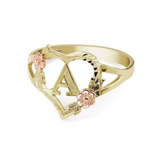 10k & 14k Solid Gold Heart Initial Letter Alphabet Rose Heart Love Ring