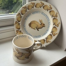 Emma Bridgewater Happiness Is A Bunny Rabbit 8.5 inches side Plate & baby Mug