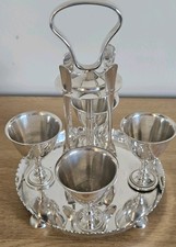 Vintage Silver Plated Egg Cruet Cup Spoon Stand Set EPNS Silver Plated #820