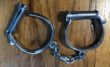 Antique Hiatts Best Warranted Wrought Darby Pattern Handcuffs no Key