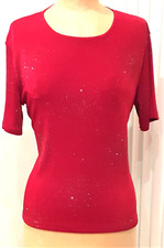 Ladies Short Sleeved  Red Glitter Sparkly Party Top by Bon Marche. Size S