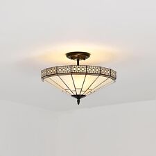MISSION TIFFANY STYLE GLASS SEMI FLUSH CEILING LIGHT COMES WITH FIXING 40x28 cm