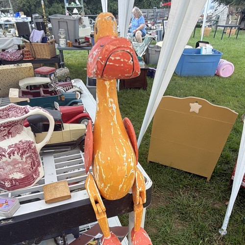Painted wooden duck statue - painted,