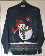 Men's Christmas Snowman 3D Sweater Jumper Tu Sainsburys Large 42-44 ins Navy VGC