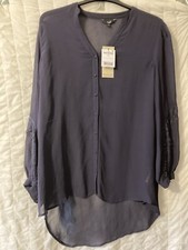 Next Navy Lace Trim Long Sleeve Shirt Size 14