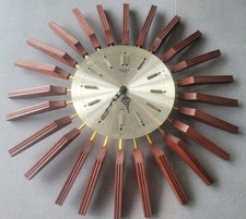 Anstey & Wilson Mid Century Modern Teak Sunburst Clock 1960s Retro Faulty