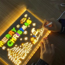 LED Acrylic Light-Up Message Board 7 Neon Pens Rewritable Drawing Lamp for kids