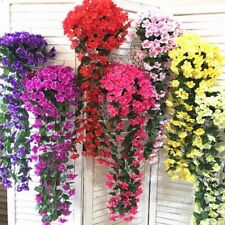 UK Artificial Hanging Violet Flowers Vine With Basket Home Garden Indoor Decor