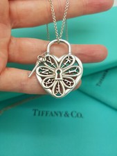 Tiffany & Co. Very RARE Silver Filigree XL LARGE Heart Key Pendant 24" Necklace