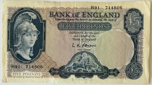 1961 bank england 5 - england, £5