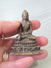 Antique South East Asian Thai Sukhothai Solid Bronze Buddha Miniature