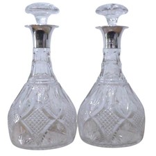 Pair of Silver Rimmed Heavy Cut Glass Decanter dates 1930 Walker & Hall