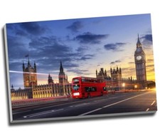Westminster Abbey London Bus Big Ben Canvas Print Wall Art 30x20" A1