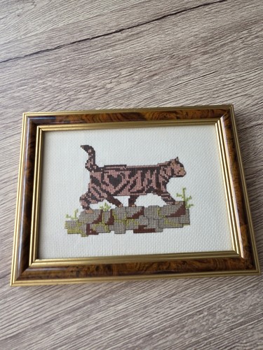Tabby cat needlepoint picture - tabby,