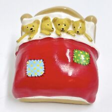 WONDERLAND MINIATURE ORNAMENTS - 4 TEDDY BEARS IN BED - CHRISTMAS ORNAMENT - VTG