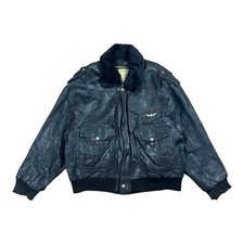 1980s Black leather bomber jacket A2 Pilot aviator fur collar flying mens XXL