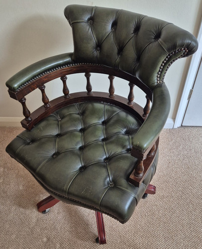 Green leather captains chair - leather,