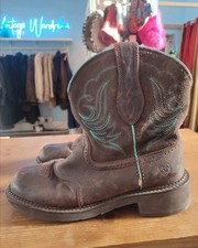 ARIAT Western Cowboy Brown Leather Boots UK 7 Embroidered Stitching