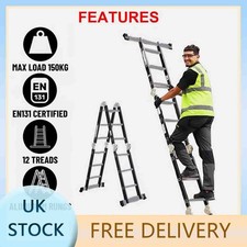 3.45M 12in1 Heavy Duty Foldable Aluminium Combination Step Ladder Multi-Purpose.