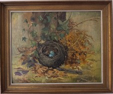 Vintage oil painting bird's