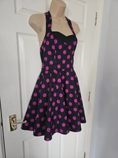 Hearts & Roses Dress Size 10 Black & Red Polka Dot 50s Retro Halter Neck No Belt