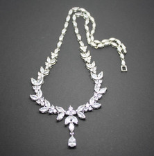 Vintage Style Crystal Rhinestone Floral Bib Silver Tone NECKLACE Jewellery