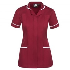 Burgundy Nurse Tunic White Trim UK 12 Ladies Medical NHS Uniform Healthcare Top