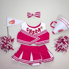 Build-A-Bear Red Cheerleader Outfit - Top, Skirt, Pom Poms, Bow, Megaphone, Flag